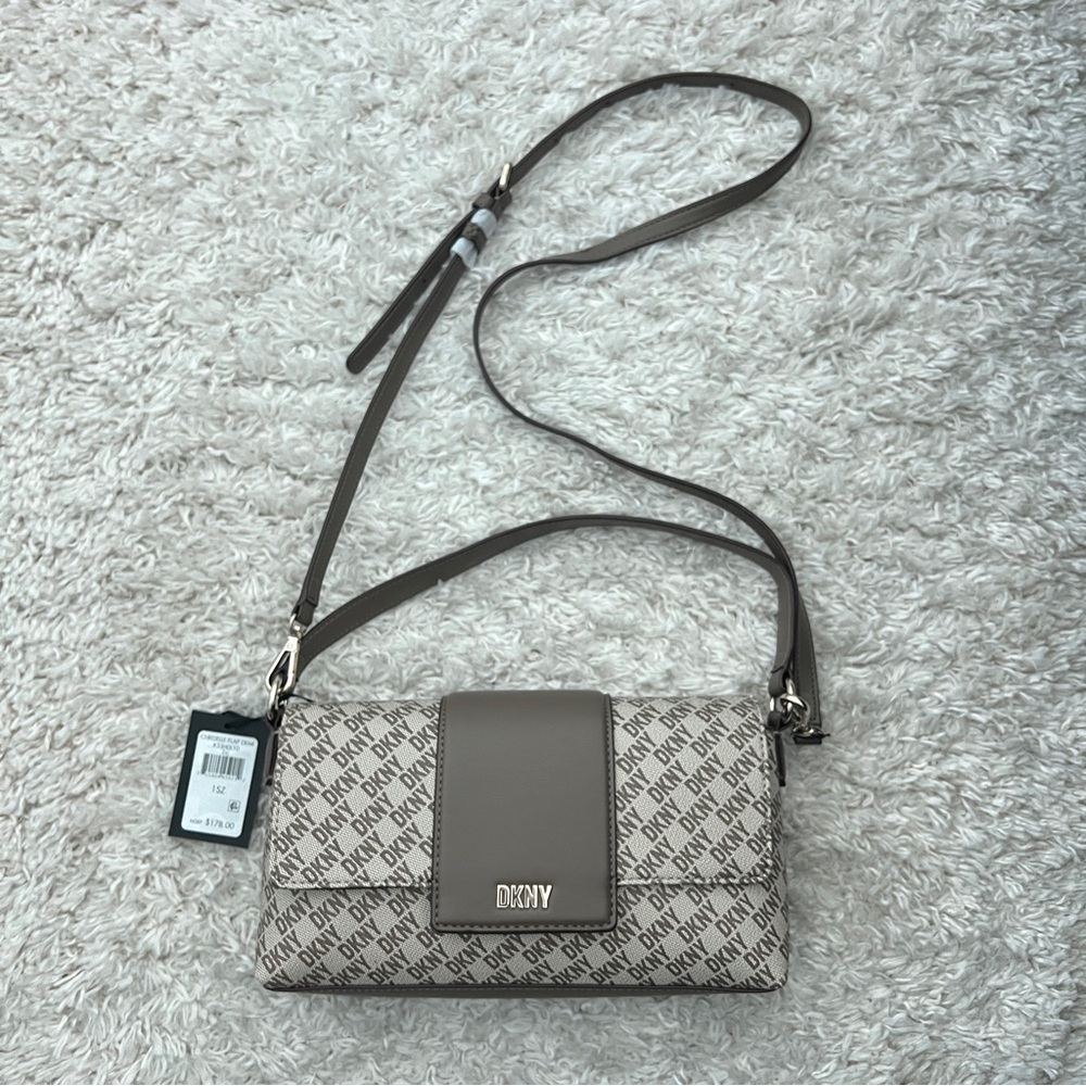 DKNY Taupe and Cream Logo Crossbody Bag